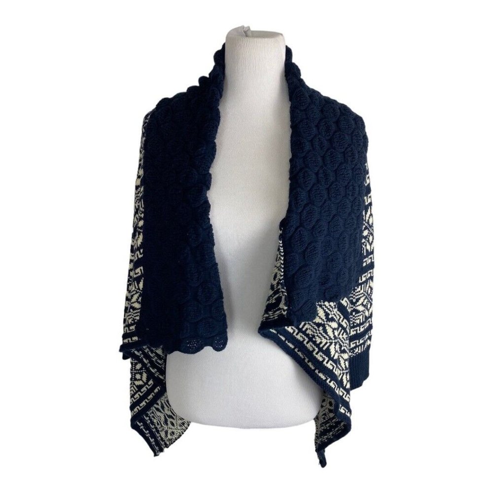 Cliche' Womens Sweater Adult Size Small Blue Cowl Neck Western Cardigan